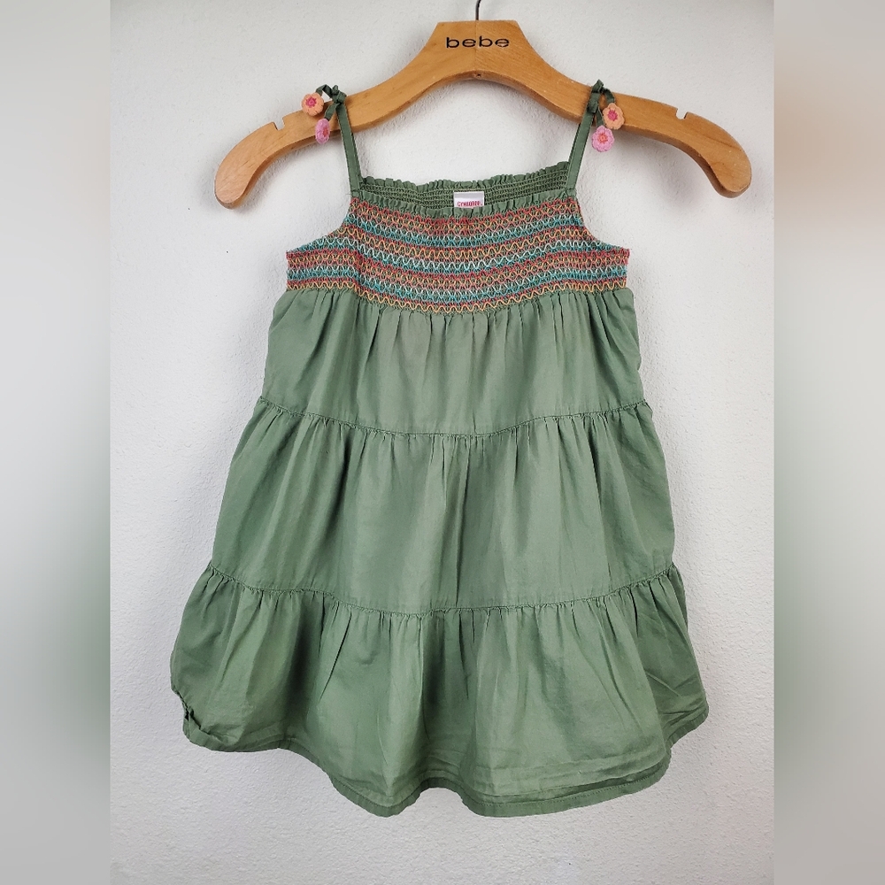 Gymboree Tropical Garden Olive Green Smocked Dress Size 2t